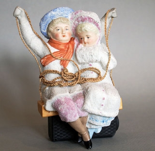 Antique German Snow Babies pink snow swingers